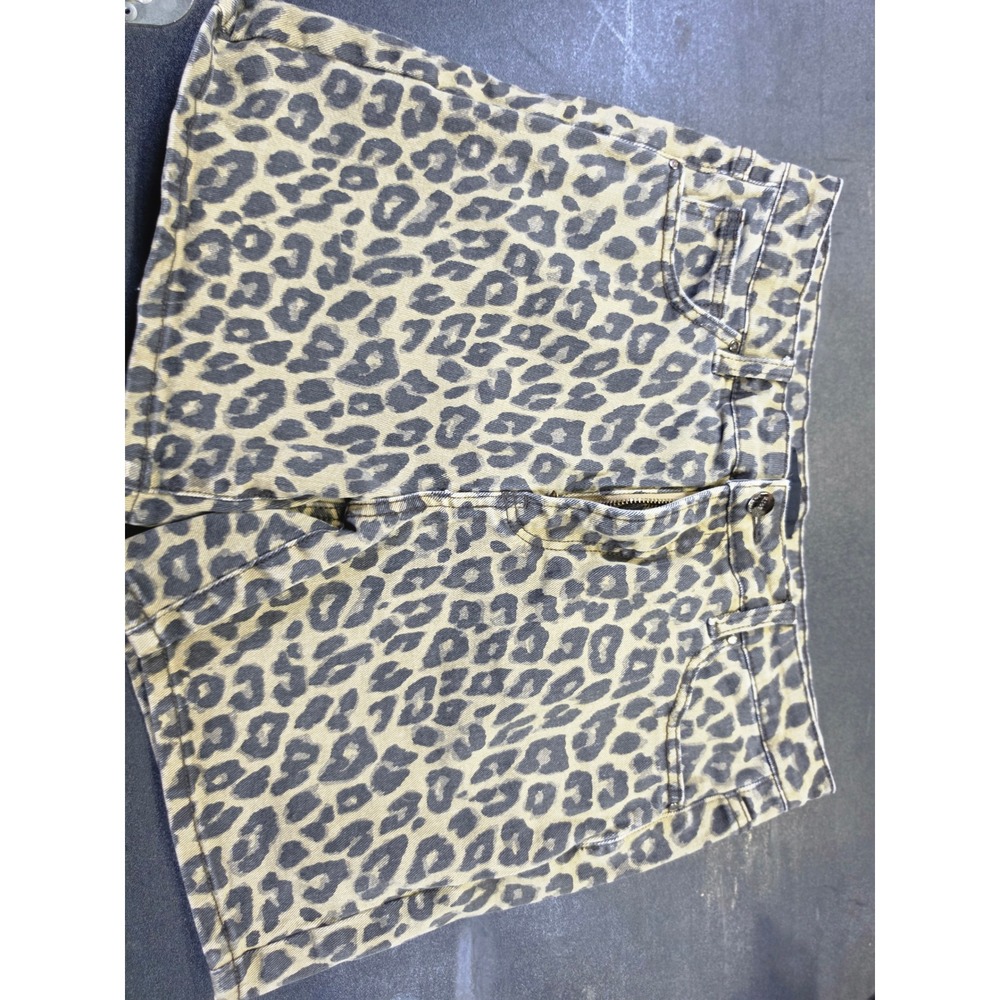 Risen Jeans Leopard Print Denim Shorts Tan Black Animal Print Boutique Size L